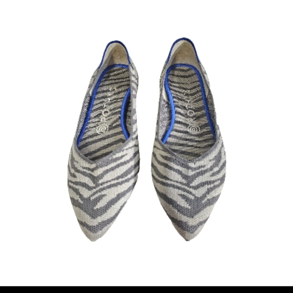 Rothy's Women’s Pointy Front Gray Zebra Print Ballet Flats Size 7 Casual Shoes